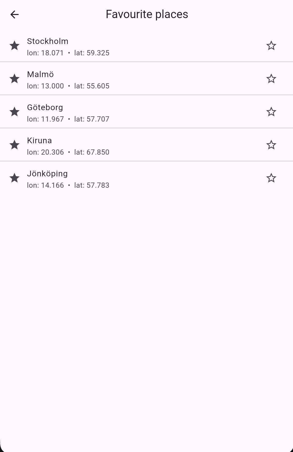 SMHI Weather App Screenshot 2